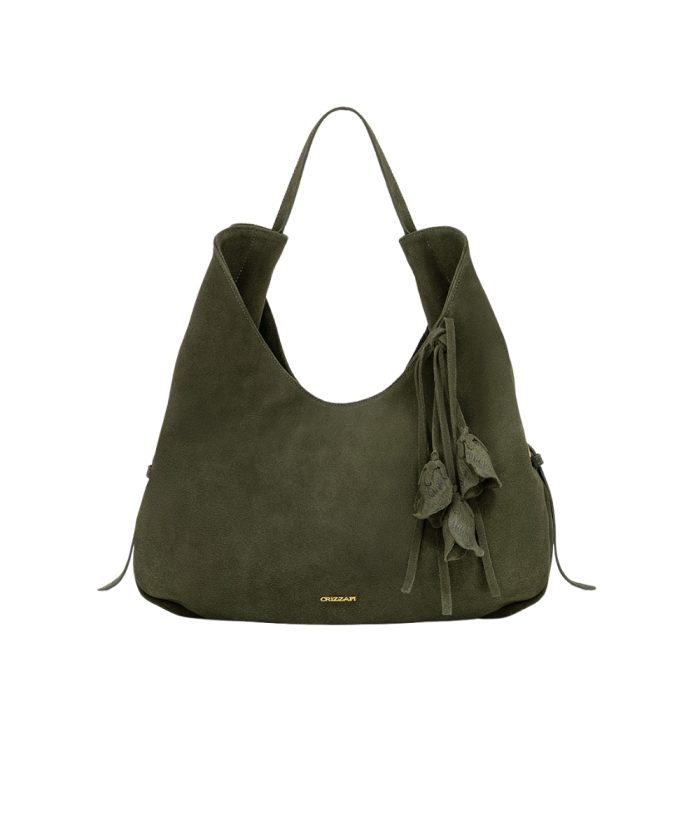 Bolsa Hobo em Couro Camurça | CR-11378 - Verde Musgo - CRIZZAPI BOLSAS