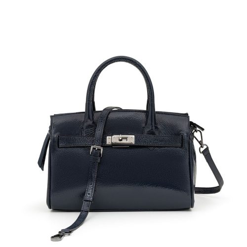 Bolsa Tote Média em Couro Verniz | CR-11377 - Azul Marinho