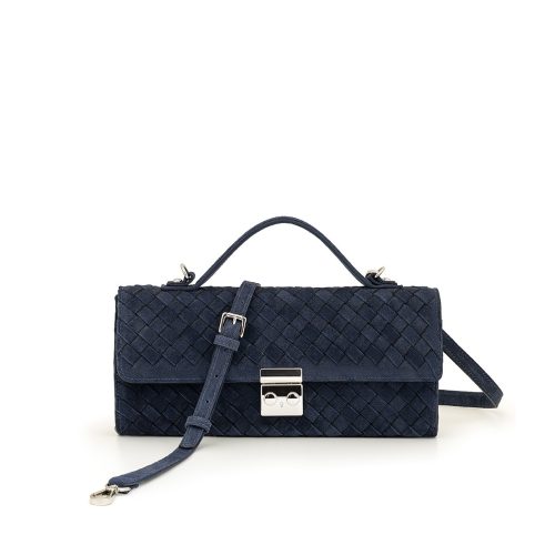 Bolsa Clutch em Couro Tressê | CR-11382 - Camurça Azul