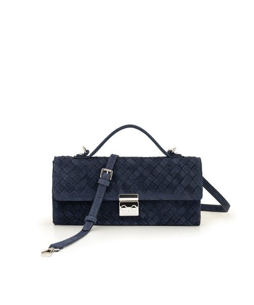 Bolsa Clutch em Couro Tressê | CR-11382 - Camurça Azul