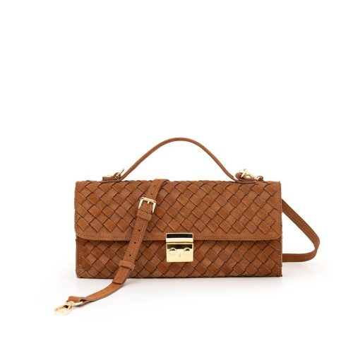 Bolsa Clutch em Couro Tressê | CR-11382 - Camurça Caramelo