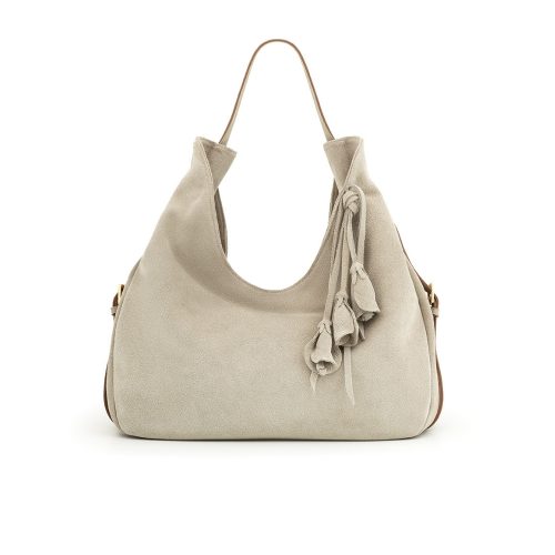 Bolsa Hobo em Couro Camurça | CR-11378 - Marfim