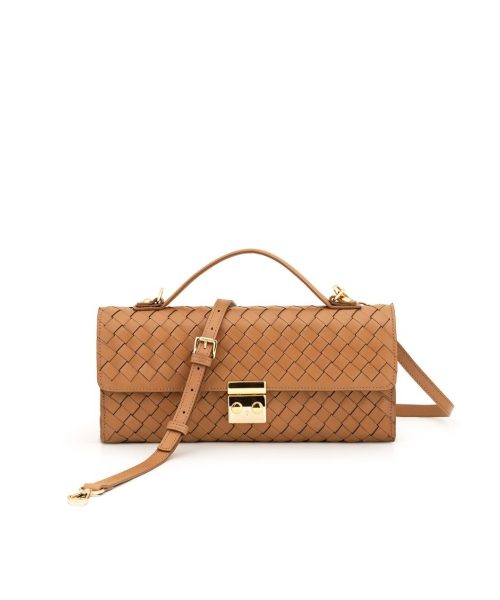 Bolsa Clutch em Couro Tressê | CR-11382 - Doce de Leite